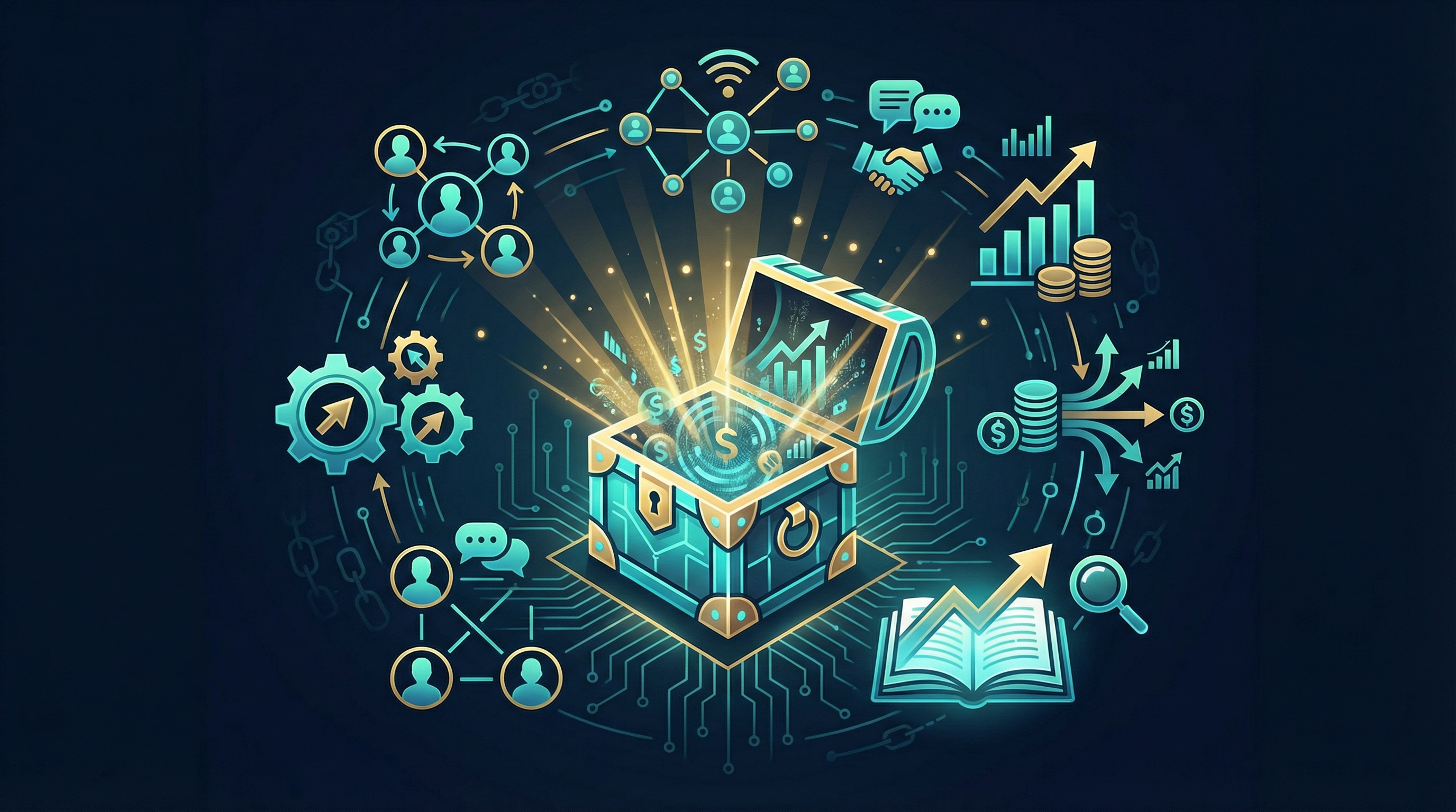 Treasure chest opening with golden light representing hidden revenue in a bookkeeping business